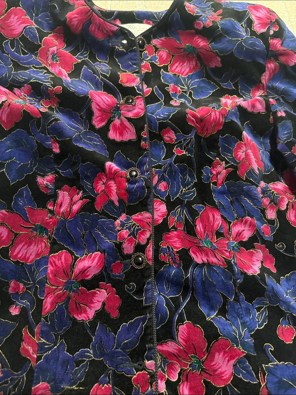 Women’s Vintage Navy Blue Floral Two-Piece Dress Set with Pink Accents